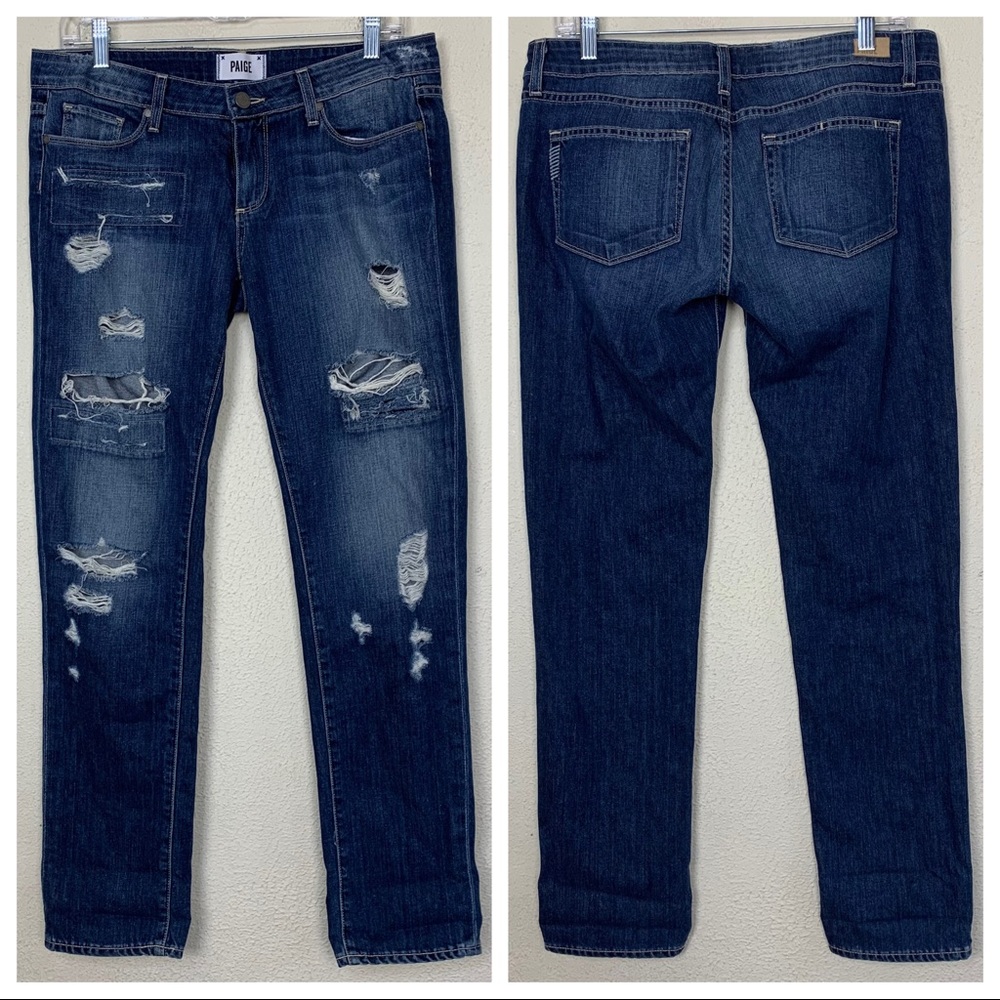 Paige Jimmy Jimmy Skinny Distressed Patchwork Boyfriend Cropped Jeans Size 28